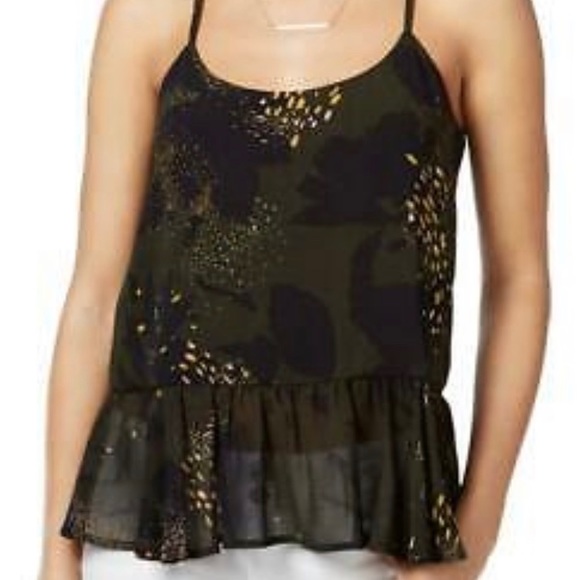 NWTBar III Green Crepe Ruffle Printed Halter Top L - Picture 2 of 6